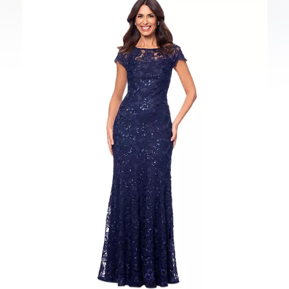 Xscape Elegant Navy Lace Evening/Mother of the Bride Gown size 16